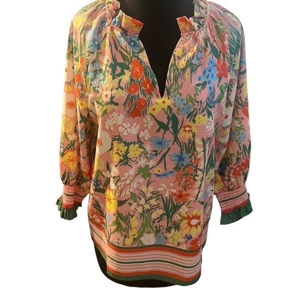 Jade Garden Border Women's Blouse size Small, - Picture 1 of 5